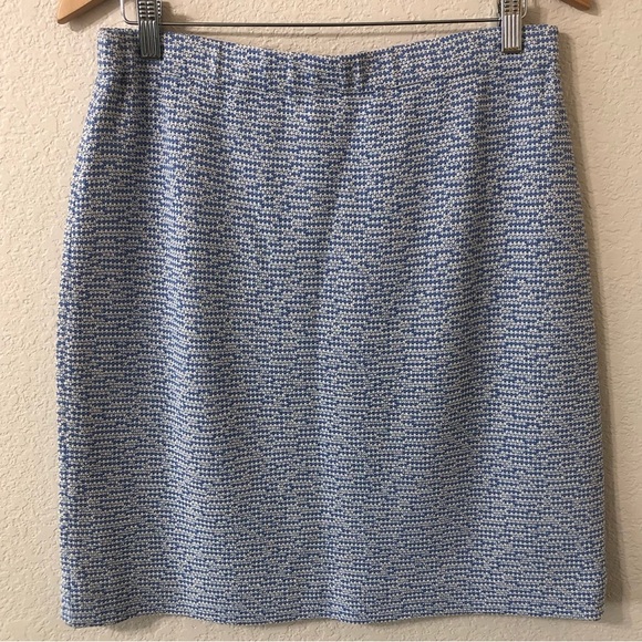 NWT St. John Wool Blend Tweed Pencil Skirt in Azul Blue Bright White - Size 12 - Picture 1 of 5